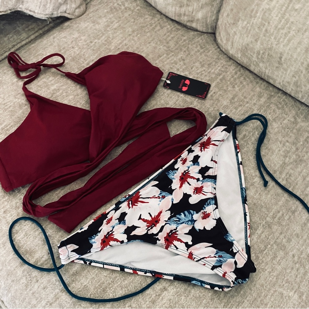 Shekini wrap bikini top tie side bikini bottom two piece set